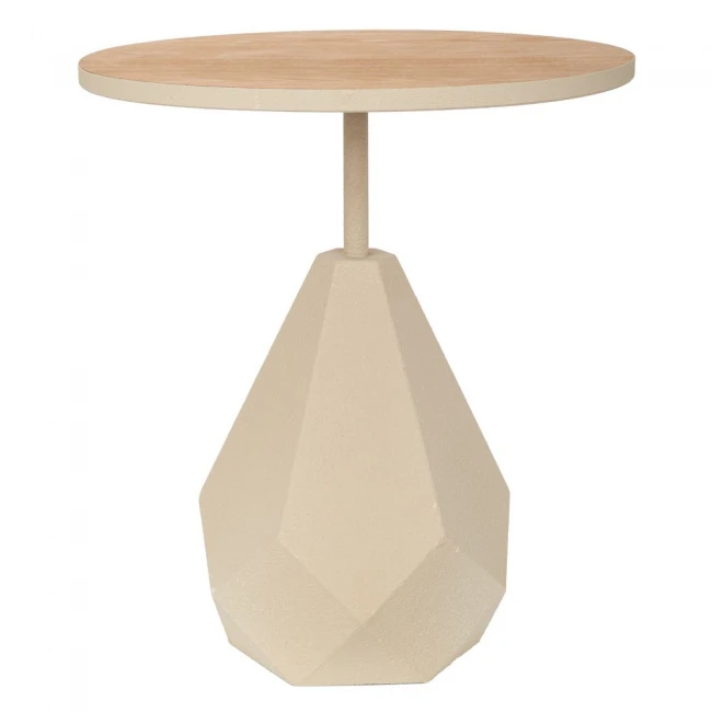 METAL SIDE TABLE IN CREAM COLOR WITH WOODEN SURFACE 50X50X56CM