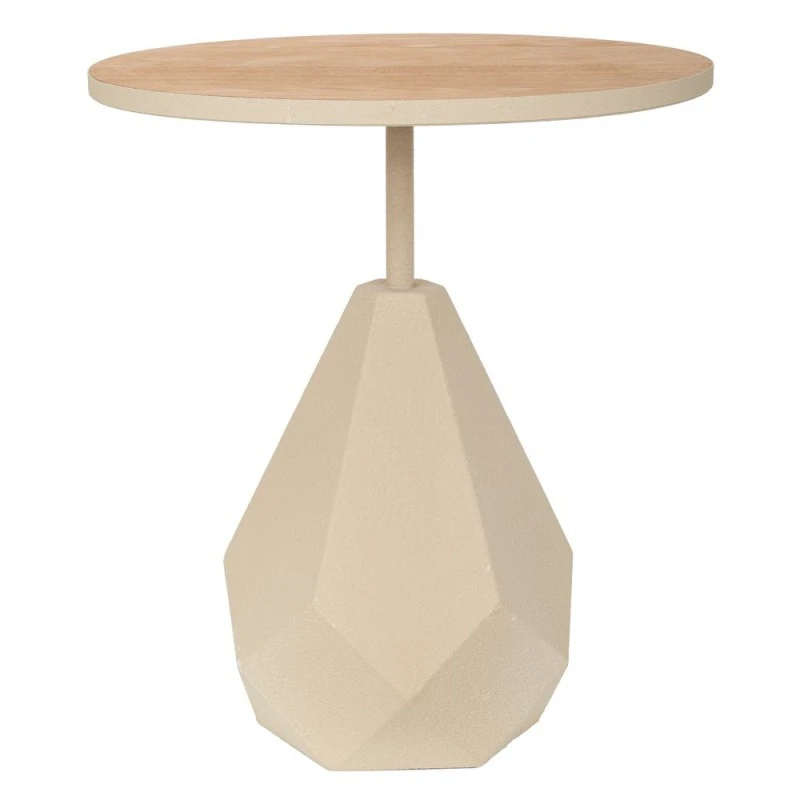 METAL SIDE TABLE IN CREAM COLOR WITH WOODEN SURFACE 50X50X56CM