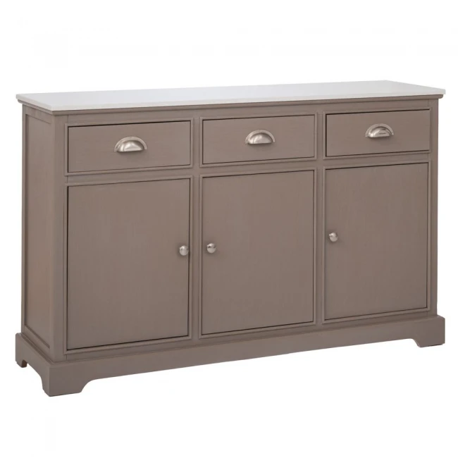 ΞΥΛΙΝΟΣ ΜΠΟΥΦΕΣ ΣΕ ΓΚΡΙ ΧΡΩΜΑ ΜΕ 3 ΠΟΡΤΕΣ, 3 ΣΥΡΤΑΡΙΑ AND ΜΑΡΜΑΡΙΝΗ ΕΠΙΦΑΝΕΙΑ 120Χ35Χ75ΕΚ