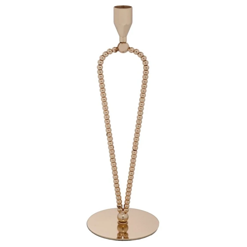 GOLD METAL CANDLEHOLDER ON ROUND METAL BASE 10X10X31CM