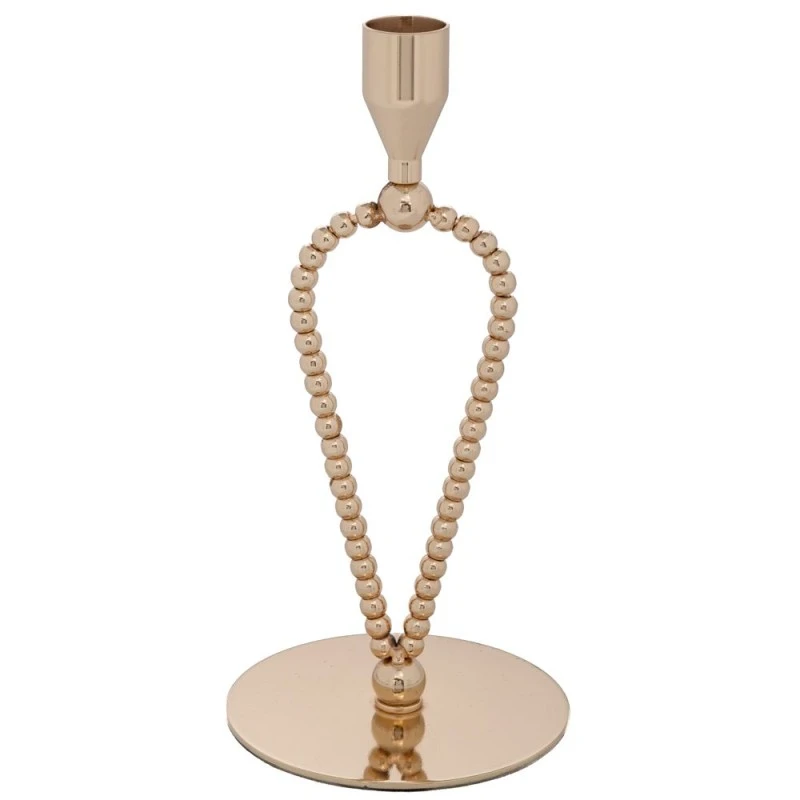 GOLD METAL CANDLEHOLDER ON ROUND METAL BASE 10X10X21CM