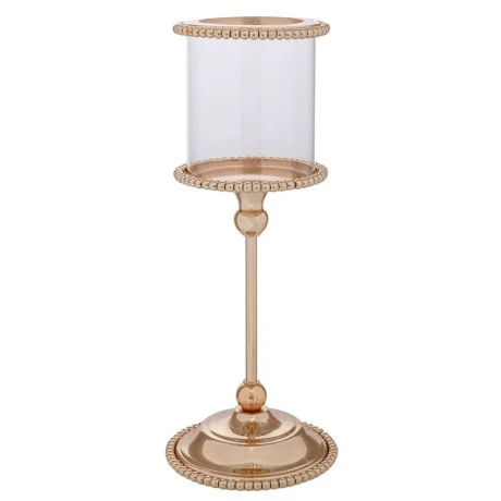 GOLD METAL CANDLEHOLDER WITH GLASS 14X14X34,5CM