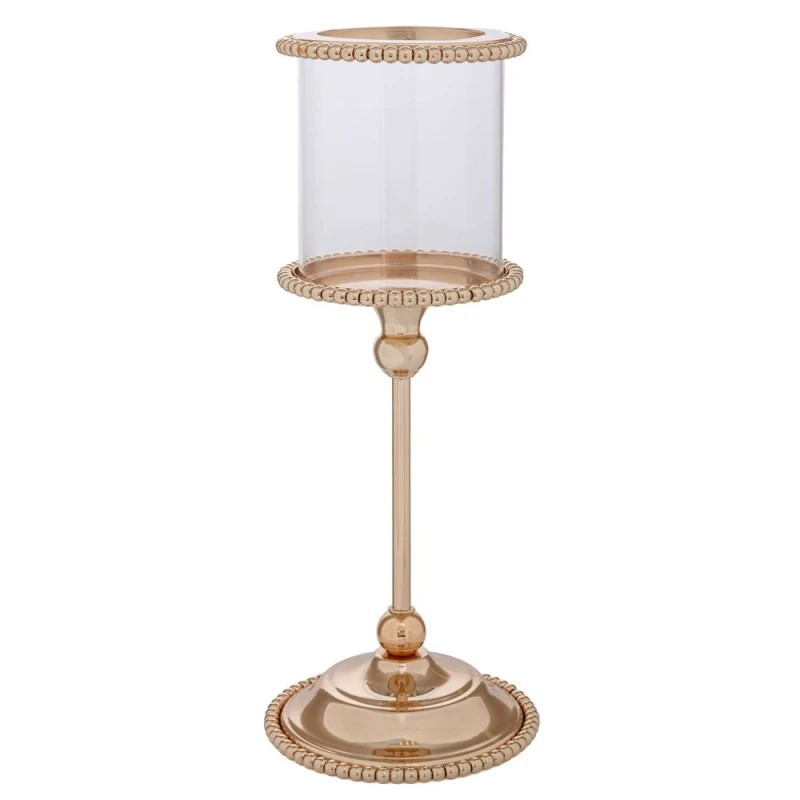 GOLD METAL CANDLEHOLDER WITH GLASS 14X14X34,5CM