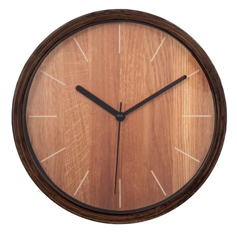 DARK BROWN PLASTIC WALL CLOCK D22CM FINISH LIKE WOOD