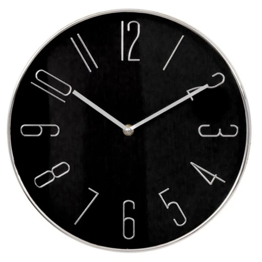 DECO ROUND METAL WALL CLOCK IN BLACK AND SILVER COLOR D30CM