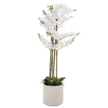 ARTIFICIAL WHITE ORCHID PHALAENOPSIS IN CERAMIC POT 127CM