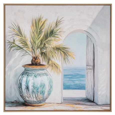 PLANT PAINTING ON PRINTED CANVAS WITH LIGHT NATURAL FRAME 80X80CM