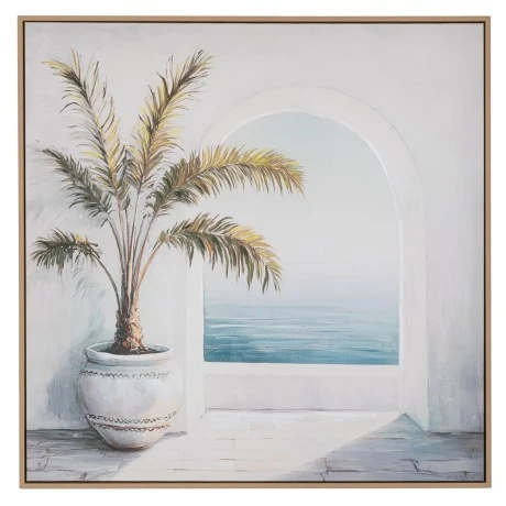 PLANT PAINTING ON PRINTED CANVAS WITH LIGHT NATURAL FRAME 80X80CM