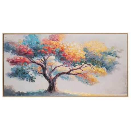 TREE PAINTING ON PRINTED CANVAS WITH LIGHT NATURAL FRAME 120X60CM