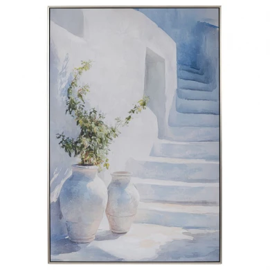 GREEK ISLAND ΠΙΝΑΚΑΣ ΣΕ ΤΥΠΩΜΕΝΟ ΚΑΜΒΑ ΜΕ ΜΑΥΡΗ ΑΣΗΜΙ ΚΟΡΝΙΖΑ 80Χ120ΕΚ