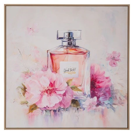 PERFUME PAINTING ON PRINTED CANVAS WITH LIGHT NATURAL FRAME 80X80CM