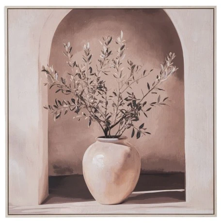 PLANT PAINTING ON PRINTED CANVA WITH WHITE WASHING FRAME 80X80CM