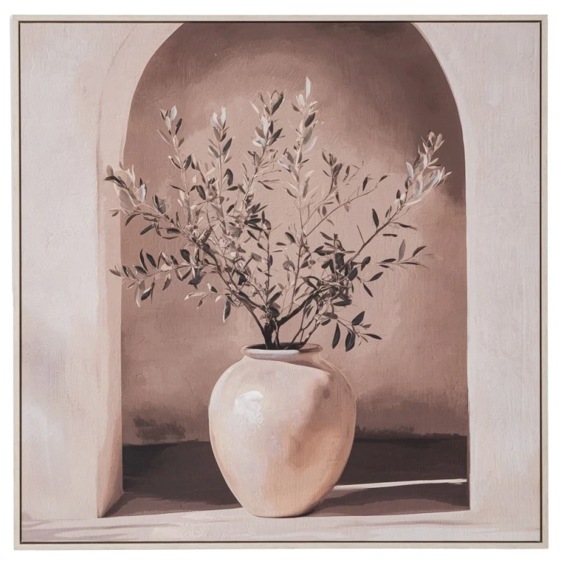 PLANT PAINTING ON PRINTED CANVA WITH WHITE WASHING FRAME 80X80CM