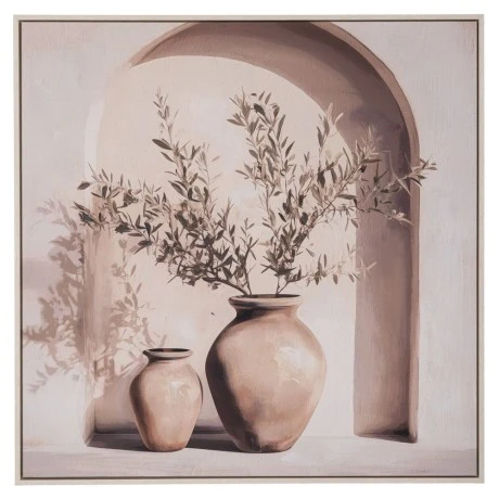 PLANT PAINTING ON PRINTED CANVAS WITH WHITE WASHING FRAME 80X80CM
