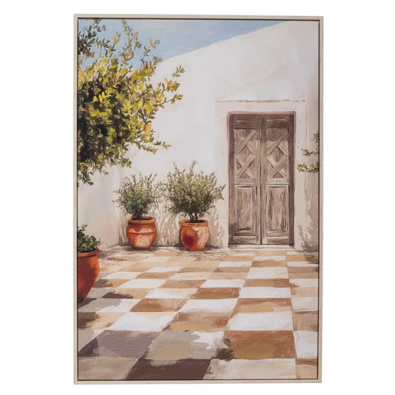 GREEK ISLAND PAINTING ON PRINTED CANVAS WITH WHITE WASHING FRAME 60Χ90CM