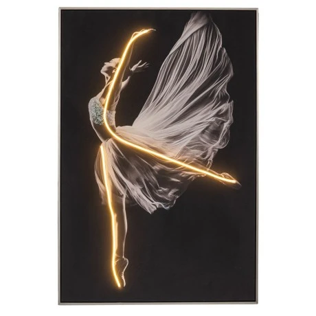 BALLERINA WITH LED LIGHT PAINTING WITH SILVER FRAME ON PRINTED CANVAS 80X120CM