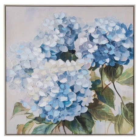 HYDRANGEA PAINTING 120X80CM WITH WHITE WASHING LOOKING FRAME ON PRINTED CANVAS 80X80CM