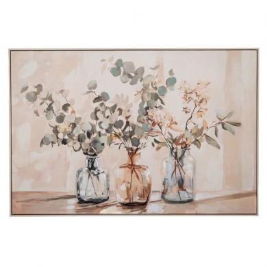 ΠΙΝΑΚΑΣ ΒΑΖΑ ΜΕ ΛΟΥΛΟΥΔΙΑ  ΣΕ ΤΥΠΩΜΕΝΟ ΚΑΜΒΑ ΜΕ ΑΣΠΡΗ ΠΑΛΑΙΩΜΕΝΗ ΚΟΡΝΙΖΑ 120Χ80ΕΚ