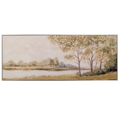 NATURAL LANDSCAPE PAINTING ON PRINTED CANVAS WITH SILVER FRAME 180X70CM