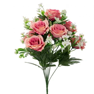 ARTIFICIAL PINK ROSES BUSH POTTED