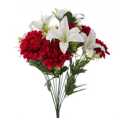 ARTIFICIAL CREAM WHITE LILLIES BUSH POTTED