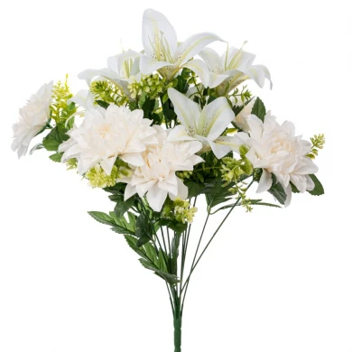 ARTIFICIAL WHITE LILLIES BUSH POTTED