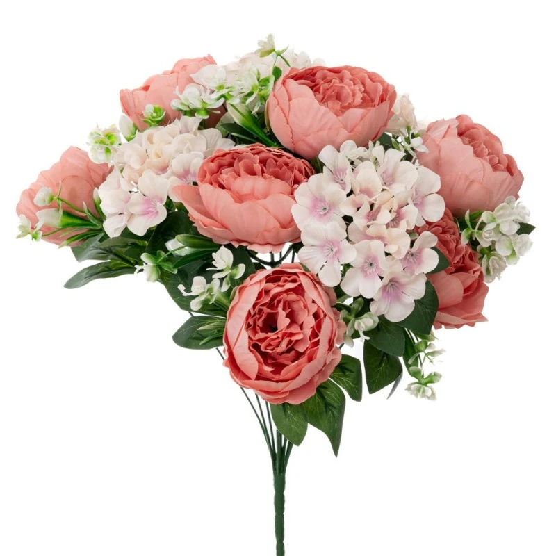 ARTIFICIAL SALMON FLOWERS BUSH POTTED