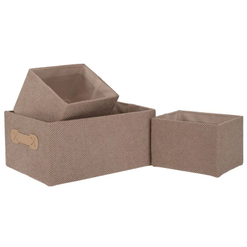 SET 3 CREAM FABRIC STORAGE BASKET 31X21X14CM 18X14X12CM