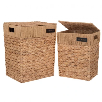 SET 2 WATER HYACINTH LAUNDRY BASKET WITH LID 44X33X56 37X27X48CM