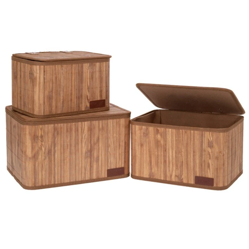 SET 3 NATURAL BAMBOO STORAGE BASKET 36X27X22 33X23X20 28X20X18CM