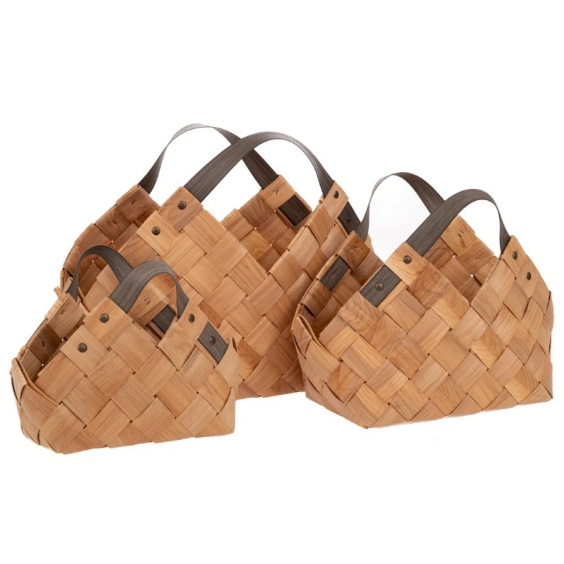 SET 3 WICKER BASKETS WITH GREY HANDLES  45Χ37Χ31 36Χ25Χ24 28Χ19Χ19CM
