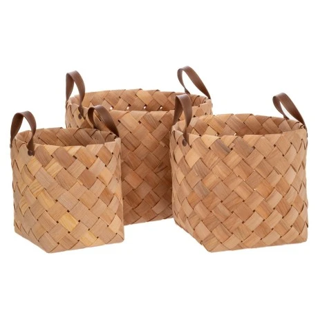 SET 3 WICKER BASKETS WITH BROWN HANDLES 30Χ24 25Χ22 20Χ21CM