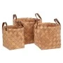SET 3 WICKER BASKETS WITH BROWN HANDLES 30Χ24 25Χ22 20Χ21CM