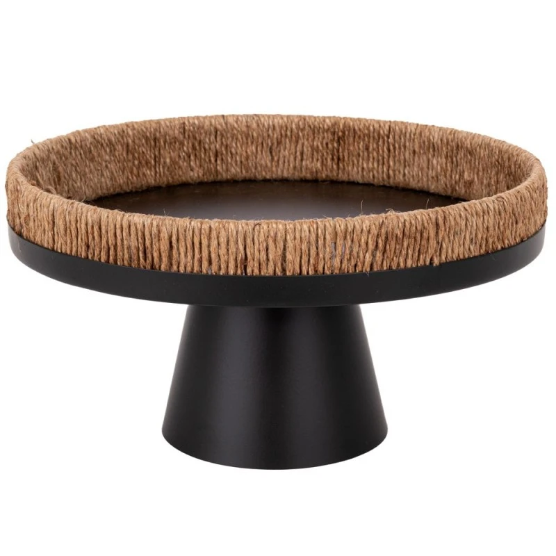 BLACK METAL TRAY WITH JUTE RIM D30X16CM