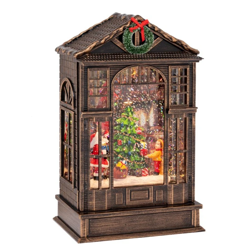 XMAS BROWN PLASTIC TV WITH LED ROTATED GLITTER 14X6.4X12.7CM.BATTERY(3XAAA)+USB