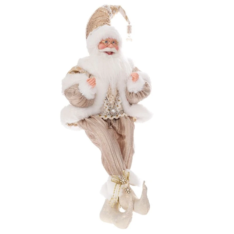 XMAS FABRIC SITTING SANTA IN GOLD COLOR 45CM