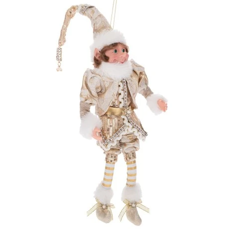 XMAS FABRIC ELF IN GOLD COLOR WEARING A BELT 30CM