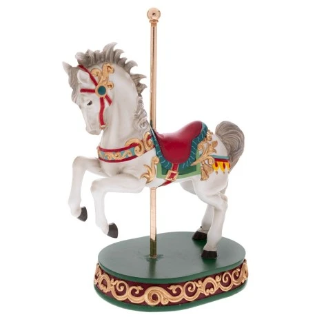 XMAS 
WHITE RESIN CAROUSEL HORSE IN VERTICAL COMPOSITION 30X18,5X40CM