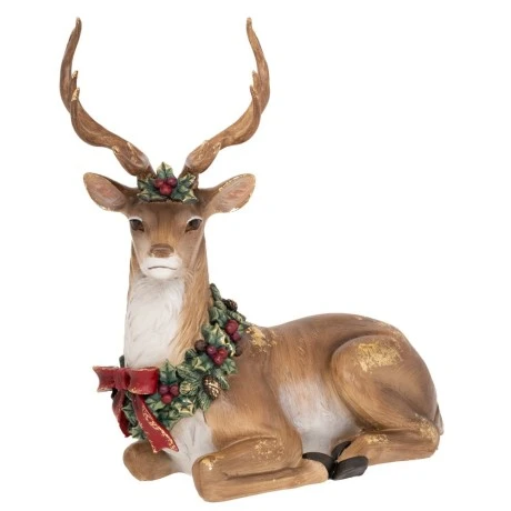XMAS RESIN SITTING DEER IN GOLD COLOR 36X21X40,5CM