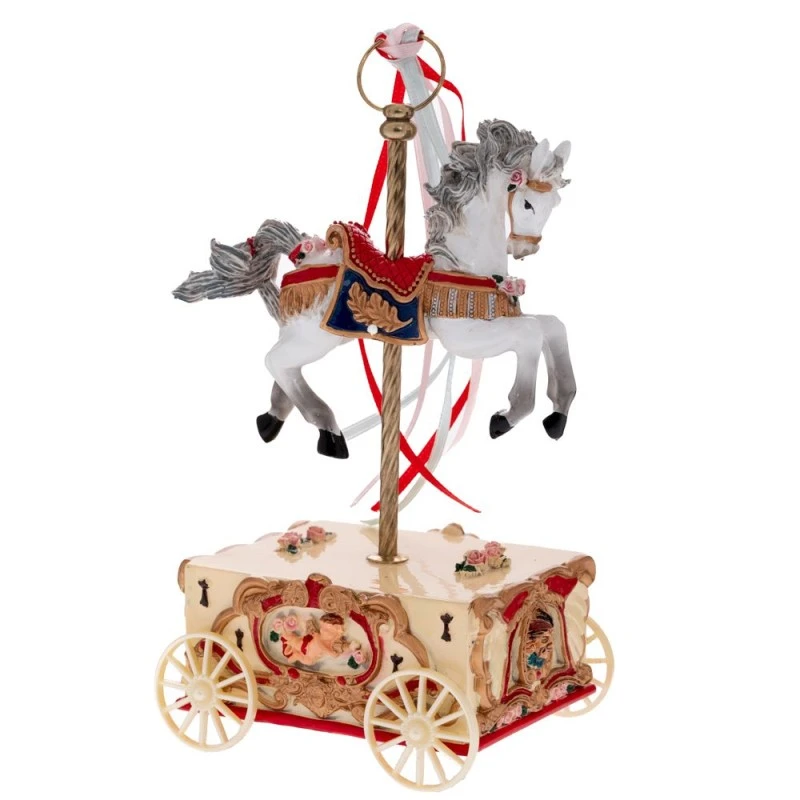 XMAS \nGOLDEN WINDING CARRIAGE WITH HORSE AND MUSIC 9,5X8,5X15,5CM