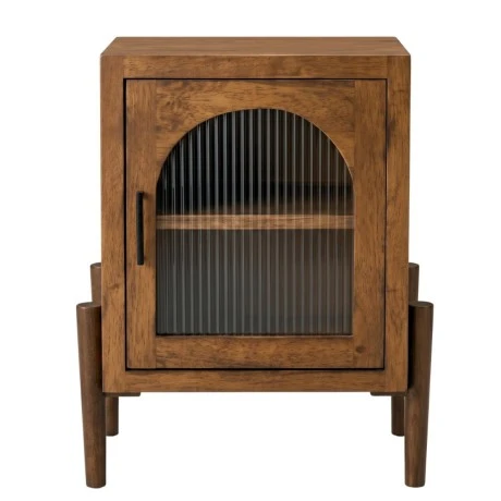 WOODEN RUSTIC BEDSIDE TABLE WITH GLASS IN THE DOOR 45X35X60CM