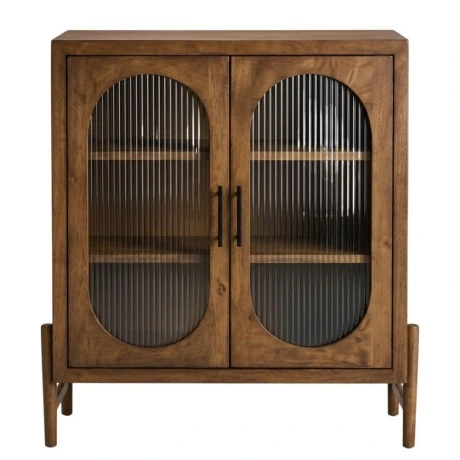 WOODEN RUSTIC SHOWCASE WITH GLASS DOORS 85X35X90CM