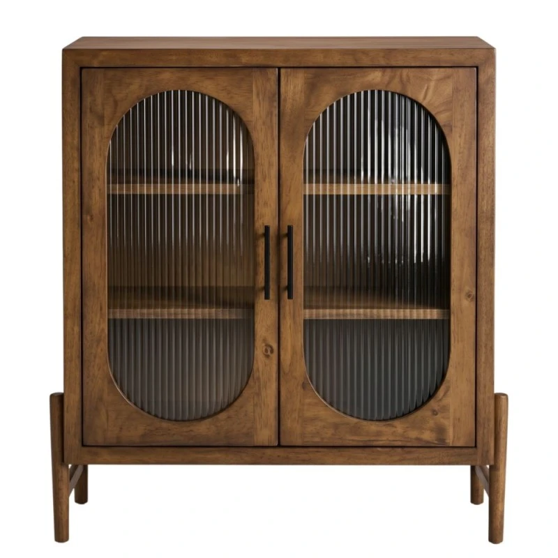 WOODEN RUSTIC SHOWCASE WITH GLASS DOORS 85X35X90CM