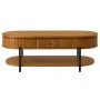 WOODEN COFFEE TABLE IN OVAL SHAPE WITH BLACK METAL LEGS 120Χ50Χ47CM