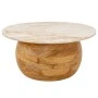 WOODEN ROTTON COFFE TABLE WITH WHITE SURFACE AND MARBLE EFFECT D90X50CM