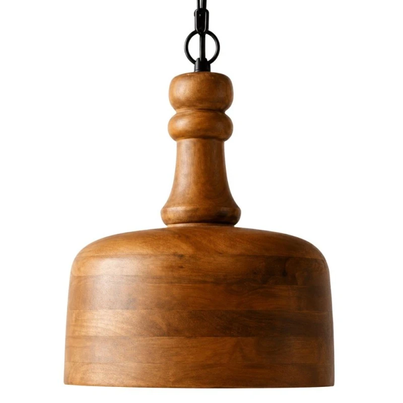 WOODEN CEILING LIGHT WITH BLACK CHAIN D28X355CM