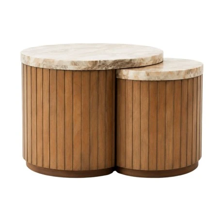 WOODEN COFFEE TABLES WITH WHITE SURFACE AND MARBLE EFFECT D75X40  D50X30CM