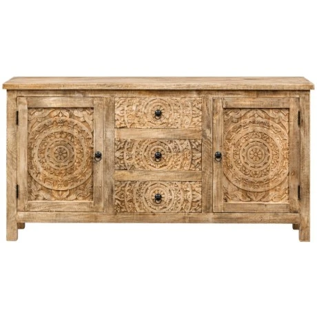 CARVED WOODEN SIDEBOARD IN LIGHT NATURAL COLOR 150X40X75CM