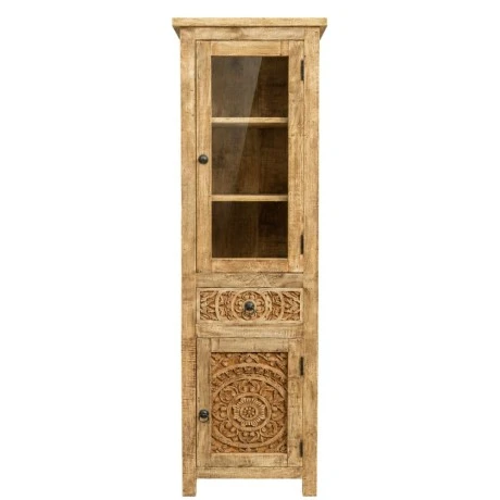 CARVED WOODEN MONASTERY SHOWCASE WITH GLASS AND CABINET 50Χ40Χ180CM