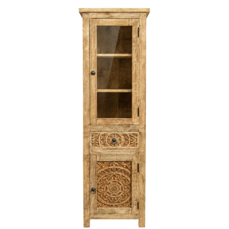 CARVED WOODEN MONASTERY SHOWCASE WITH GLASS AND CABINET 50Χ40Χ180CM